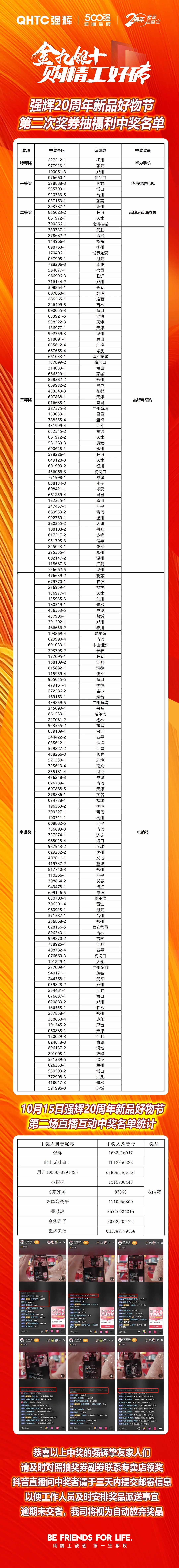 強輝20周年新品好物節第二場直播獲獎名單公布！